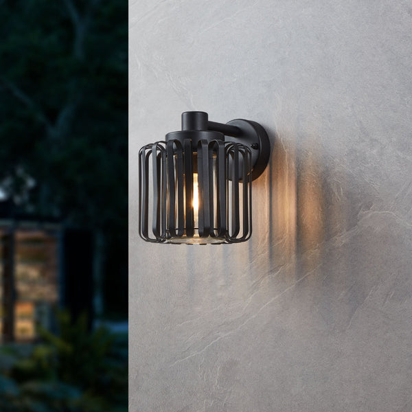 Selinus IP65 Outdoor Wall Light in Black with Clear Glass Shade