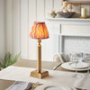 Trobridge Rechargeable Table Lamp in Brushed Aged Brass with Ikat 16cm Coral Pink Shade