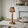 Trobridge Rechargeable Table Lamp in Brushed Aged Brass with Ikat 16cm Pearl Grey Shade