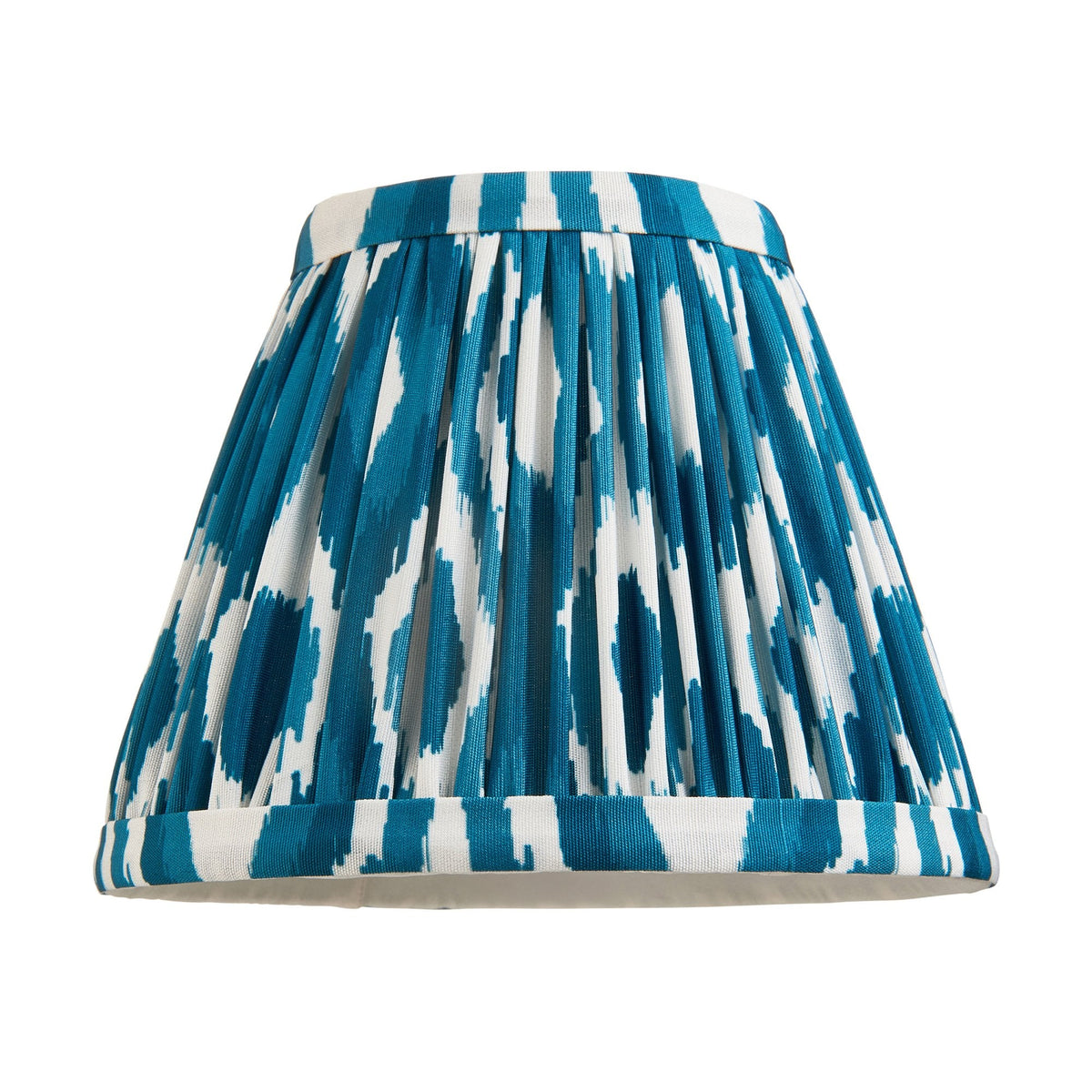 Trobridge Rechargeable Table Lamp in Brushed Aged Brass with Ikat 16cm Marlin Blue Shade