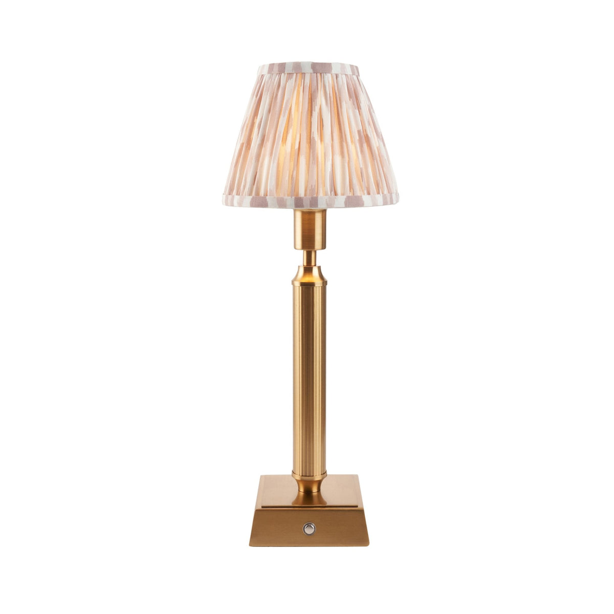 Trobridge Rechargeable Table Lamp in Brushed Aged Brass with Ikat 16cm Neutral Shade