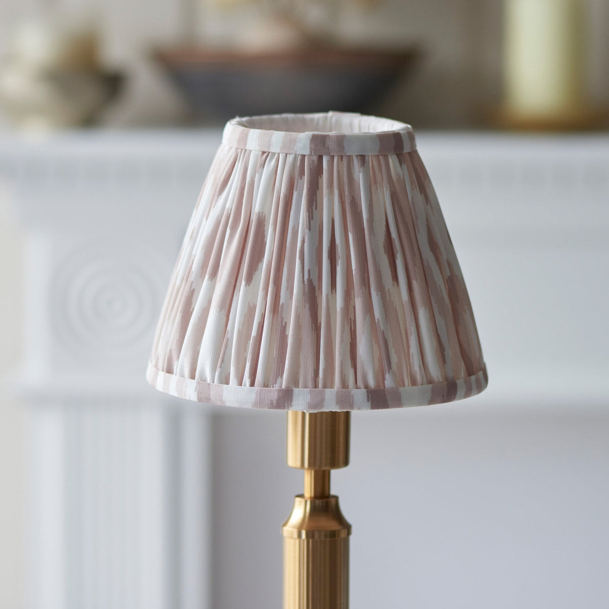 Trobridge Rechargeable Table Lamp in Brushed Aged Brass with Ikat 16cm Neutral Shade