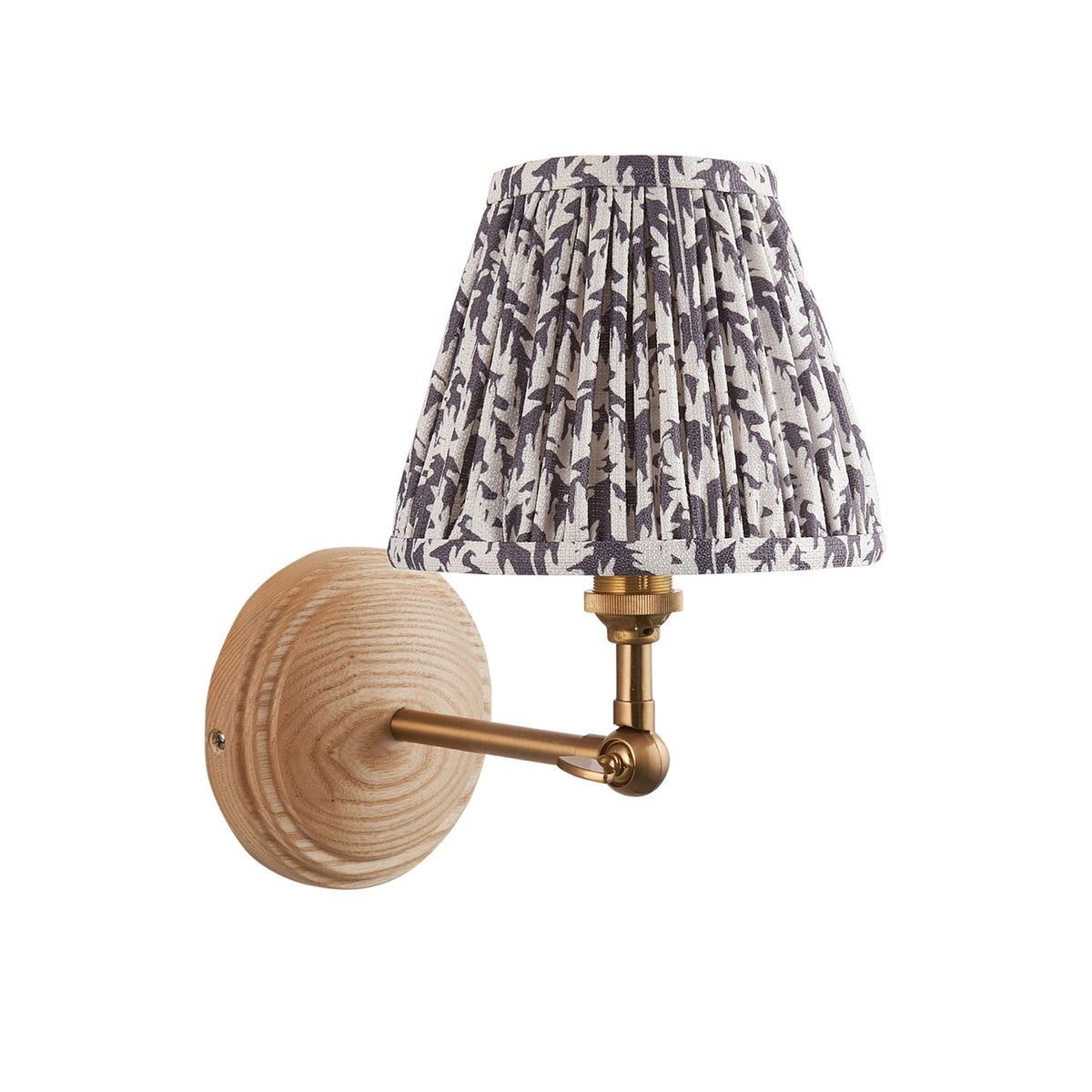 Wood Wing Adjustable Wall Light With Leaf 16cm Pearl Grey Shade