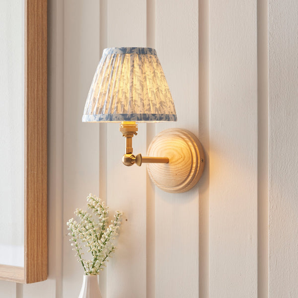 Wood Wing Adjustable Wall Light With Leaf 16cm Shell Bay Blue Shade