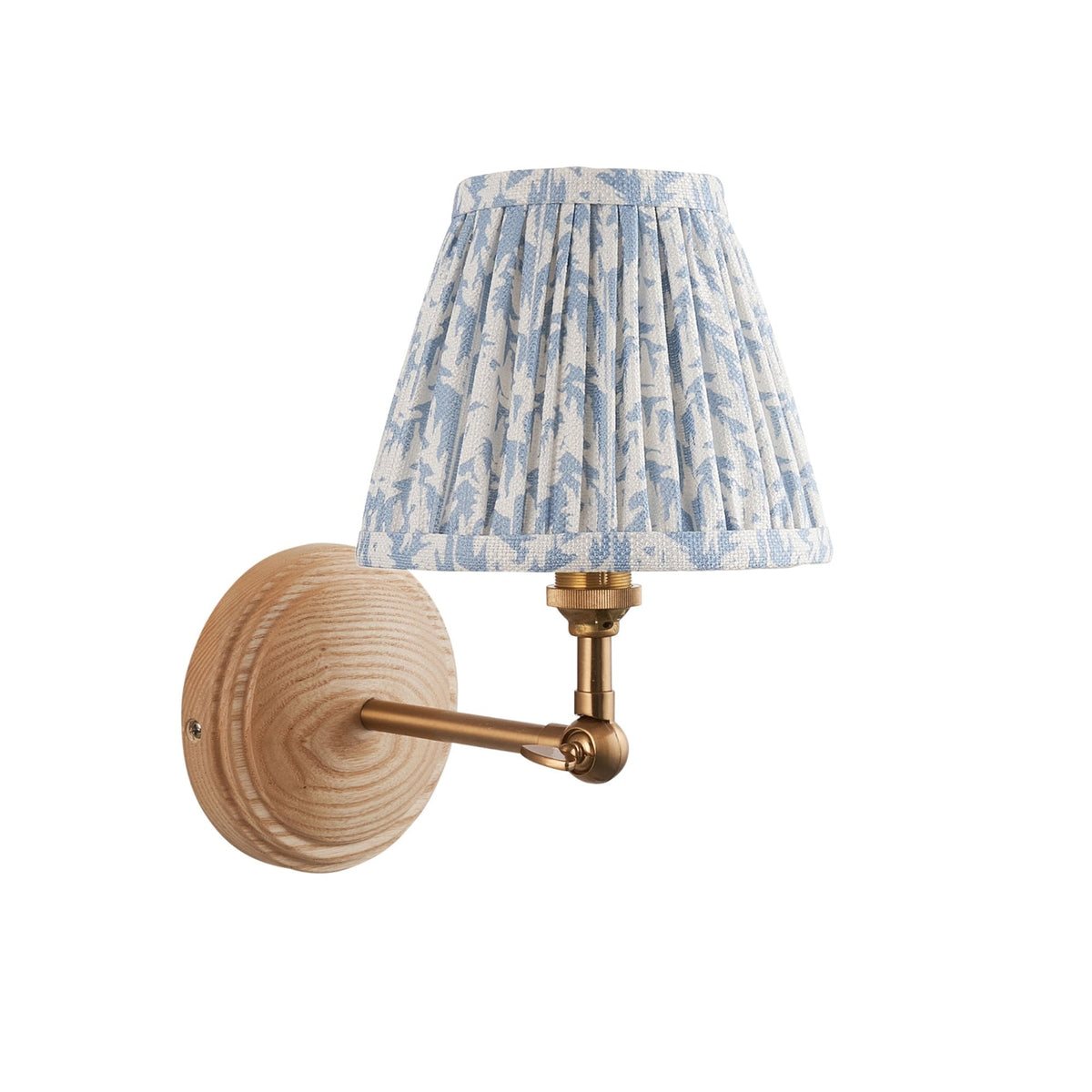 Wood Wing Adjustable Wall Light With Leaf 16cm Shell Bay Blue Shade