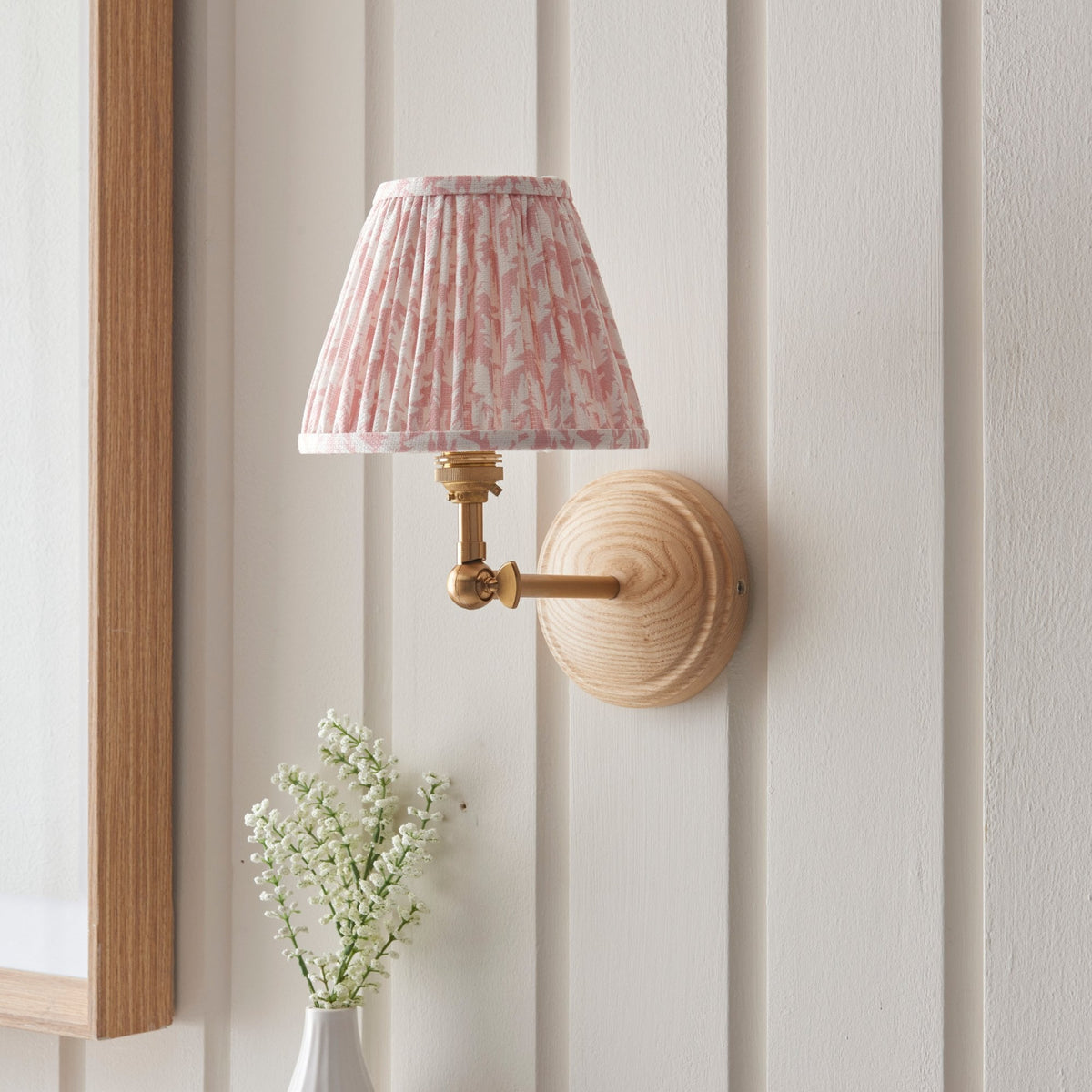 Wood Wing Adjustable Wall Light With Leaf 16cm Peachy Keen Shade