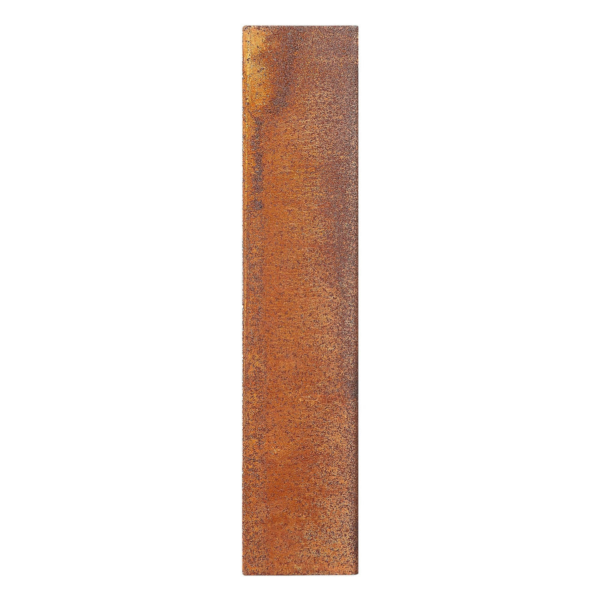 A close-up of the rustic rusted metal finish of an outdoor wall light.
