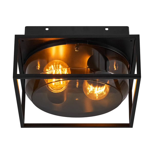 Griffin Outdoor IP44 Ceiling Light In Black with Smoked Diffuser