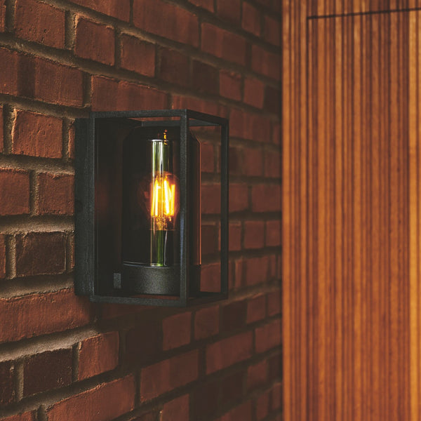Griffin Outdoor IP44 Wall Light In Black with Smoked Diffuser