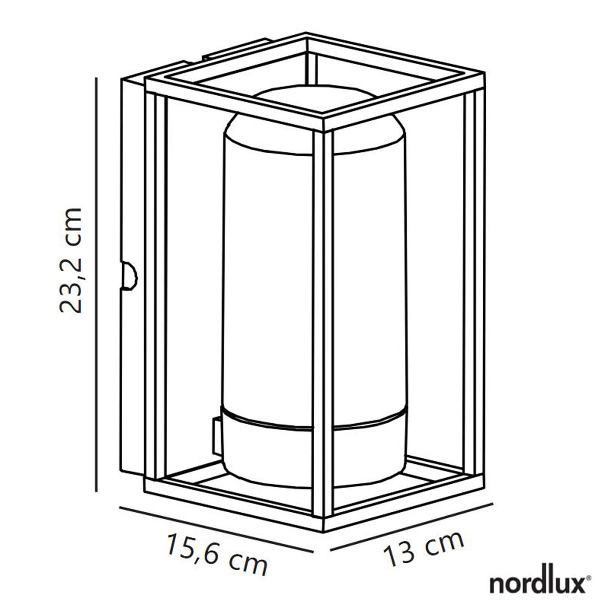 A line drawing showing the dimensions of the outdoor wall light.