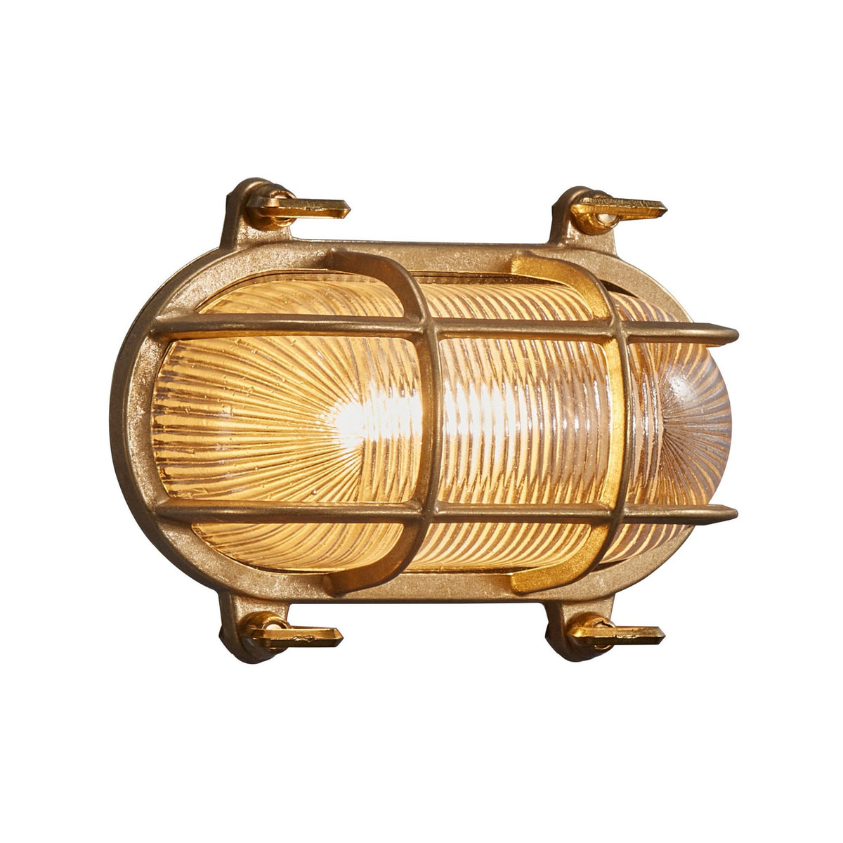Helford Coastal IP64 Bulkhead Wall Light In Brass With Glass Shade