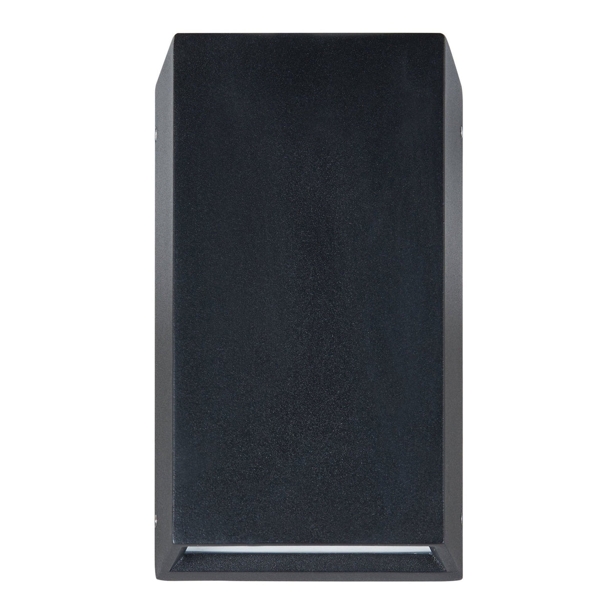 A black outdoor wall light, showcasing its modern design.