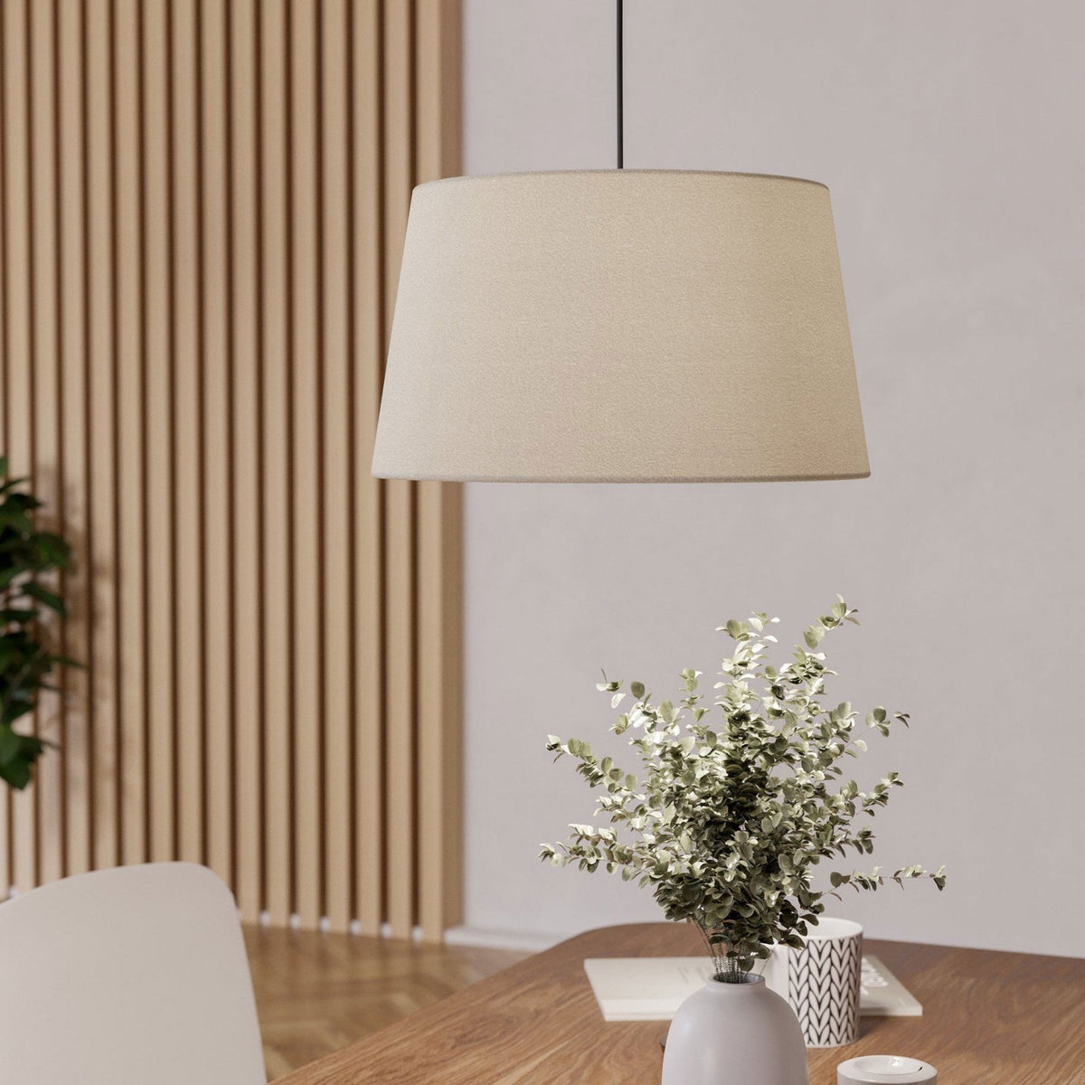 Febres Single Drop Pendant with White Fabric Shade