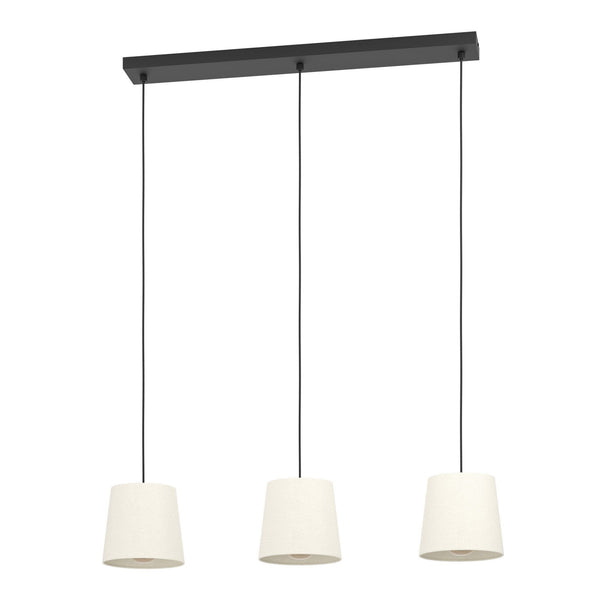 Febres Triple Drop Linear Pendant with White Fabric Shades