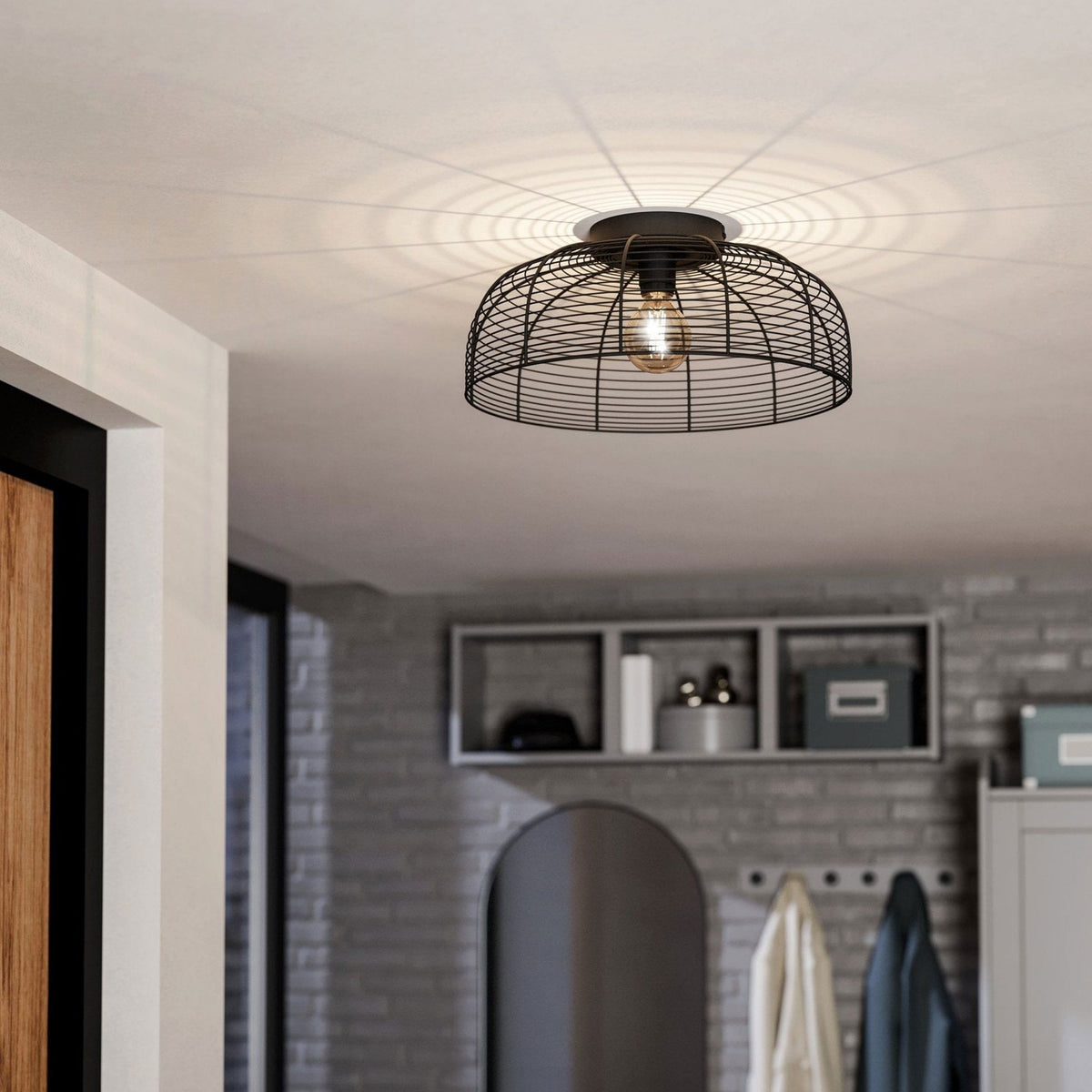 Rinroe Ceiling Light with Black Wired-Caged Design Lampshade