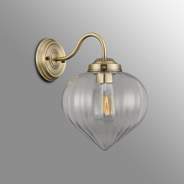 Appin Wall Light in Antique Brass with Clear Flower Bud Glass Shade