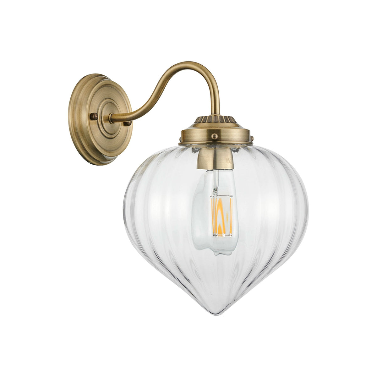 Appin Wall Light in Antique Brass with Clear Flower Bud Glass Shade