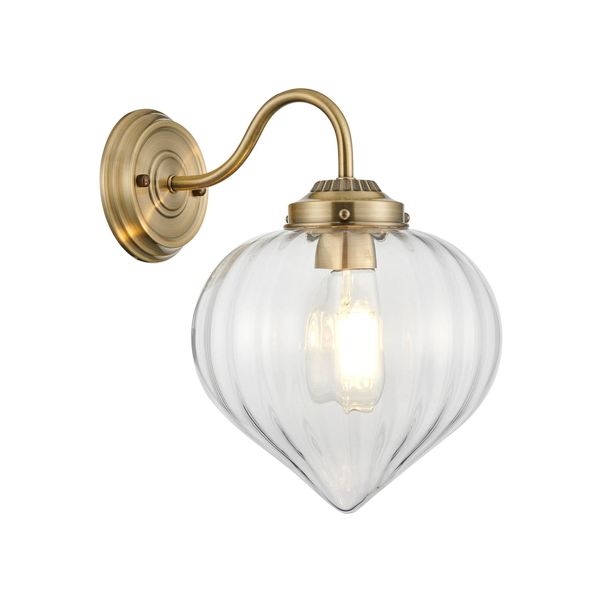 Appin Wall Light in Antique Brass with Clear Flower Bud Glass Shade