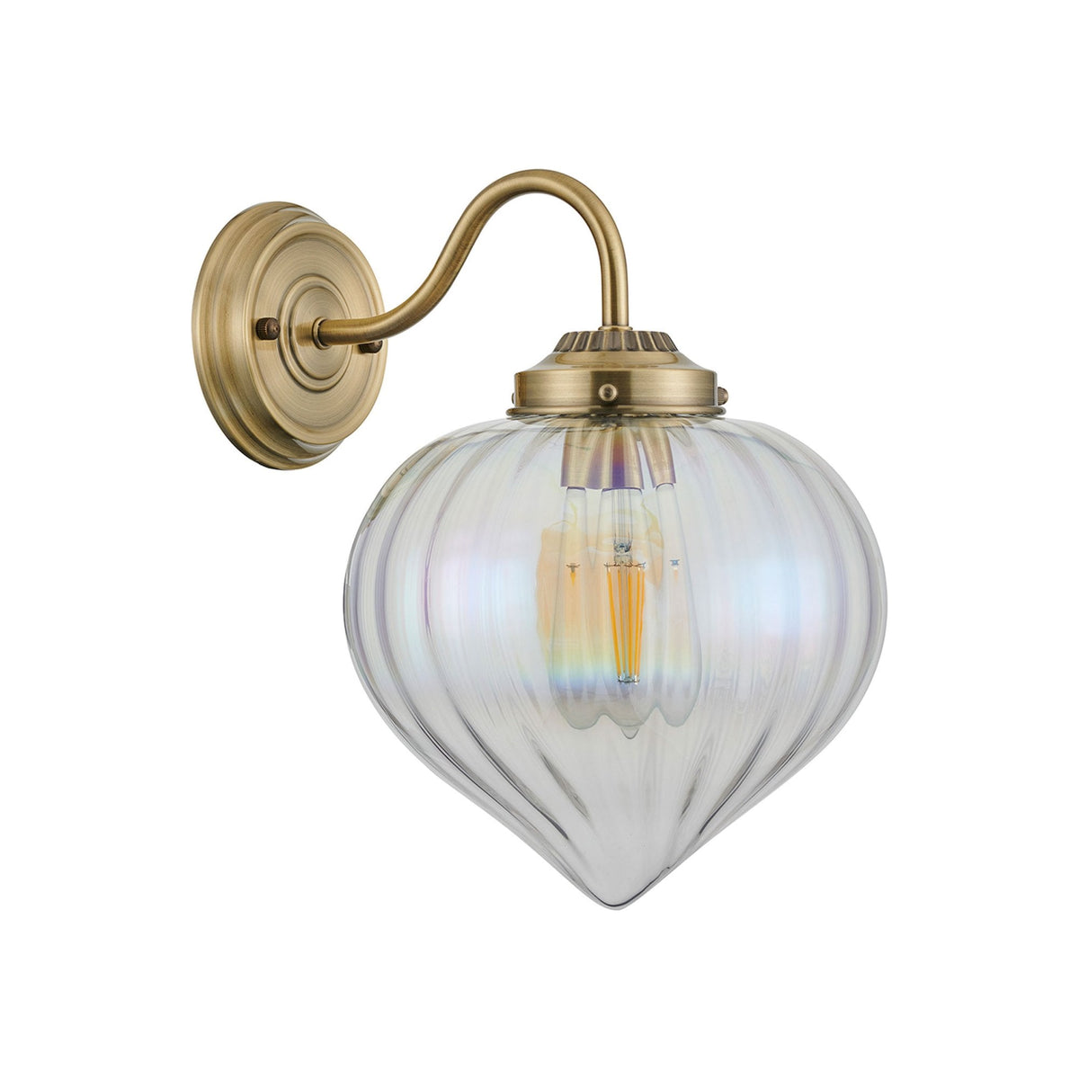 Appin Wall Light in Antique Brass with Iridescent Faded Flower Bud Glass Shade
