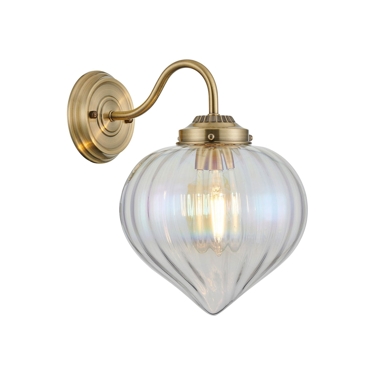 Appin Wall Light in Antique Brass with Iridescent Faded Flower Bud Glass Shade