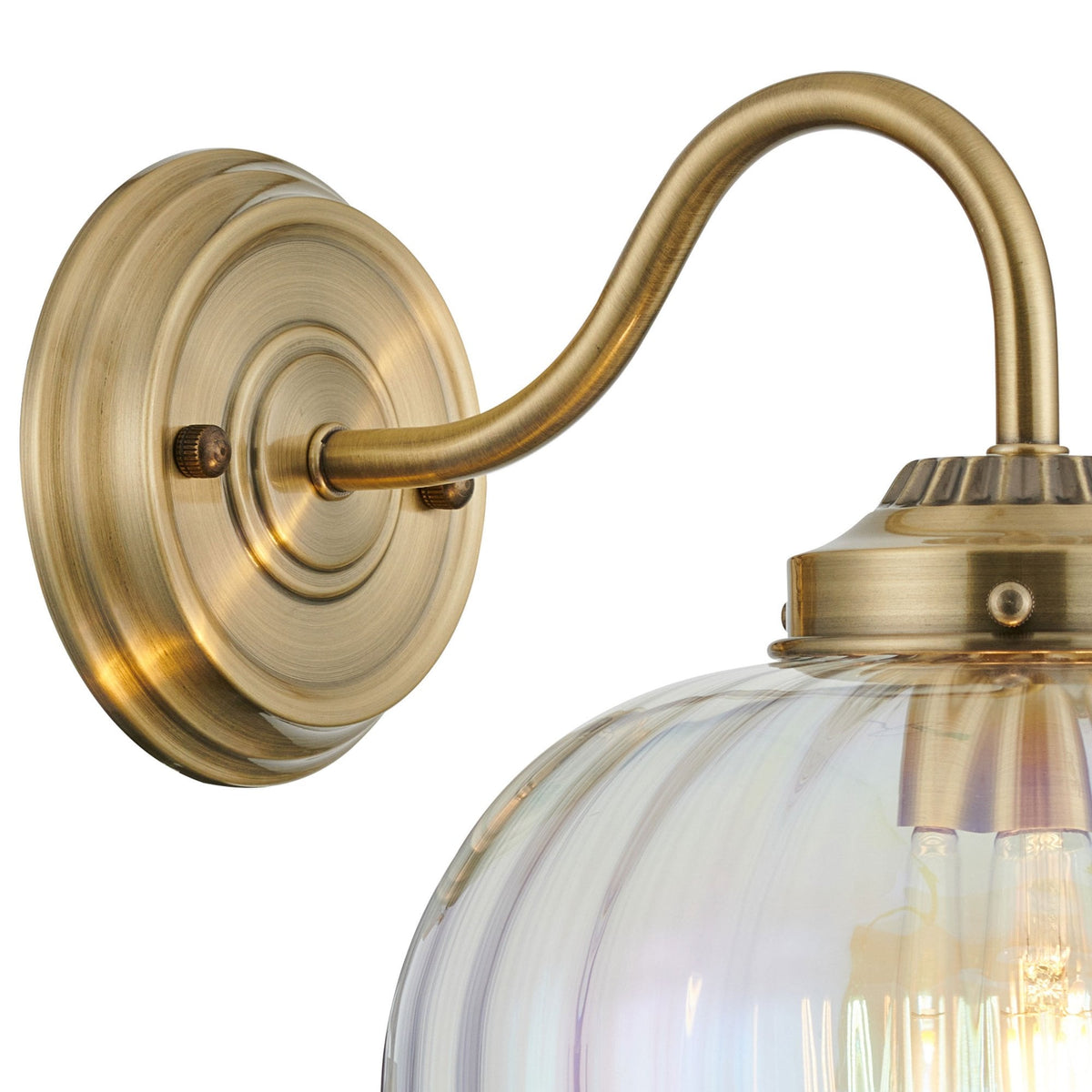 Appin Wall Light in Antique Brass with Iridescent Faded Flower Bud Glass Shade