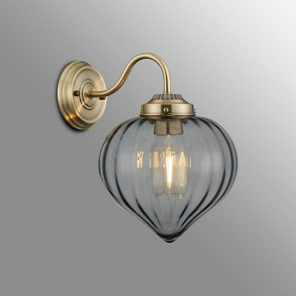 Appin Wall Light in Antique Brass with Smoke Flower Bud Glass Shade