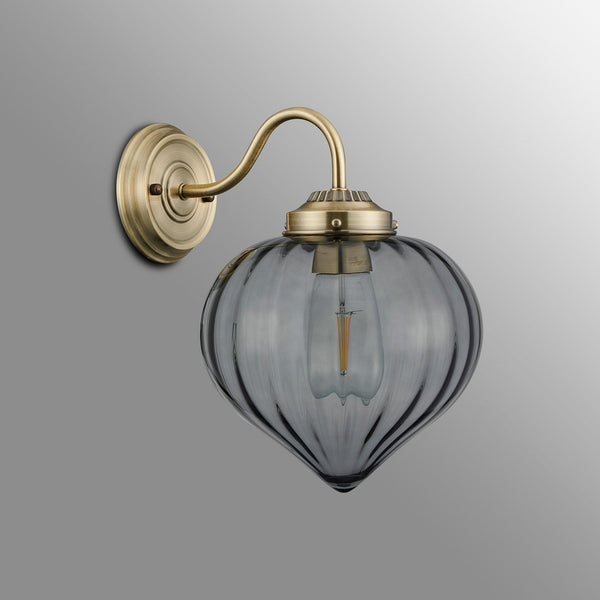 Appin Wall Light in Antique Brass with Smoke Flower Bud Glass Shade