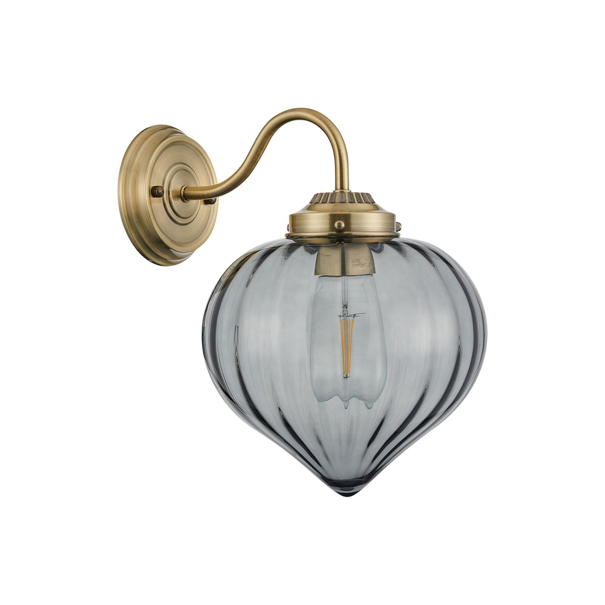 Appin Wall Light in Antique Brass with Smoke Flower Bud Glass Shade