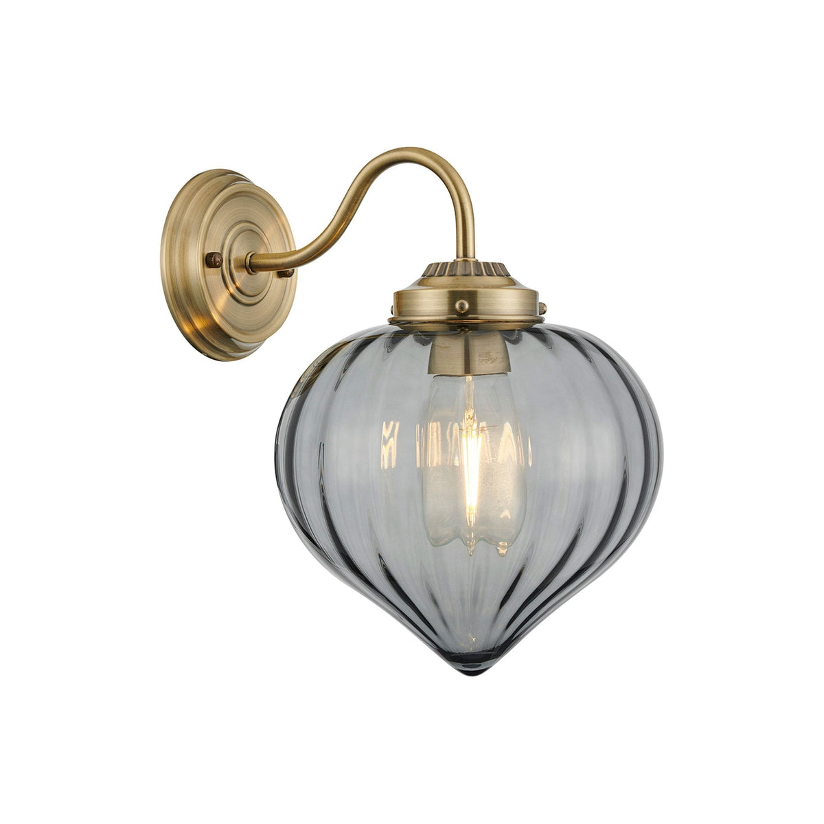 Appin Wall Light in Antique Brass with Smoke Flower Bud Glass Shade