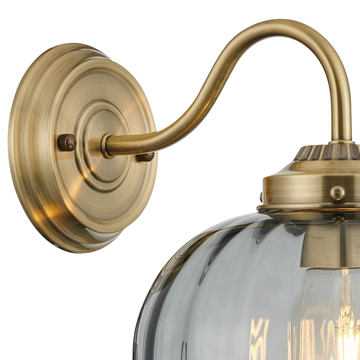 Appin Wall Light in Antique Brass with Smoke Flower Bud Glass Shade