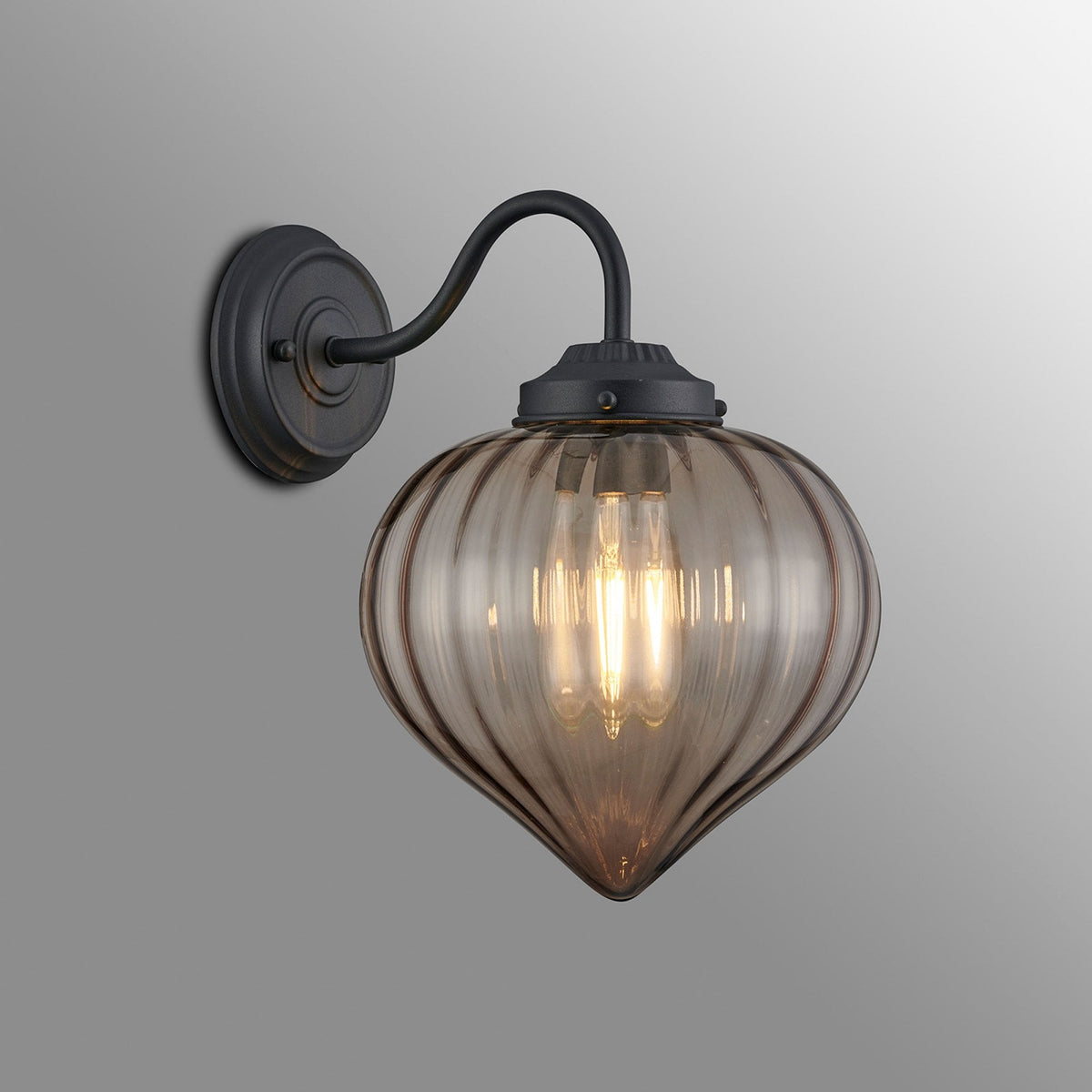 Appin Wall Light in Satin Black with Cognac Flower Bud Glass Shade