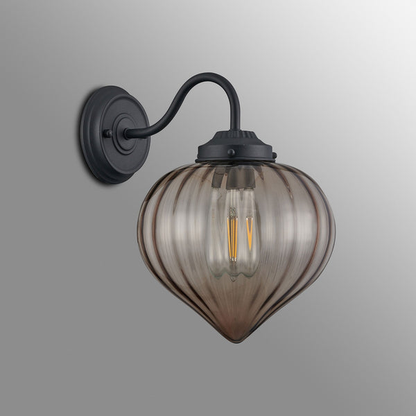 Appin Wall Light in Satin Black with Cognac Flower Bud Glass Shade