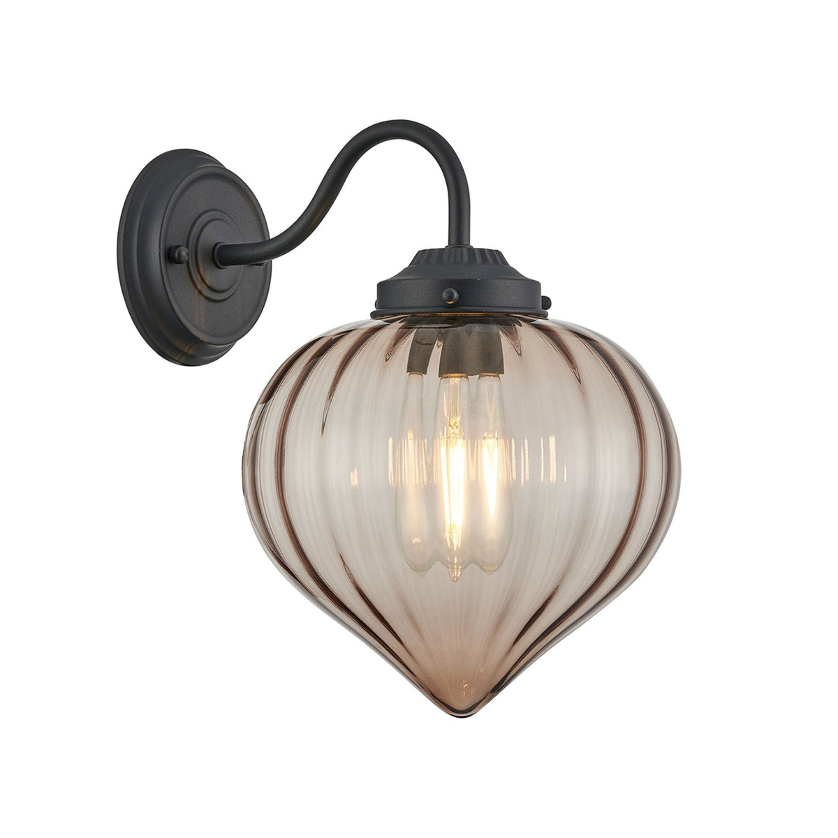 Appin Wall Light in Satin Black with Cognac Flower Bud Glass Shade