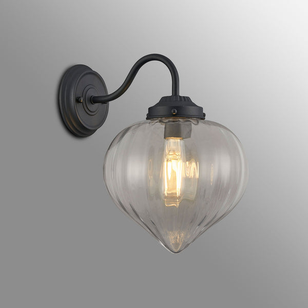 Appin Wall Light in Satin Black with Clear Flower Bud Glass Shade