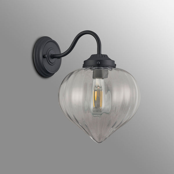 Appin Wall Light in Satin Black with Clear Flower Bud Glass Shade