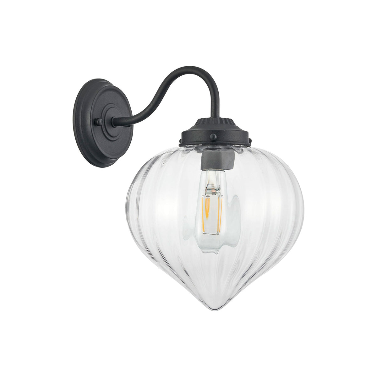 Appin Wall Light in Satin Black with Clear Flower Bud Glass Shade