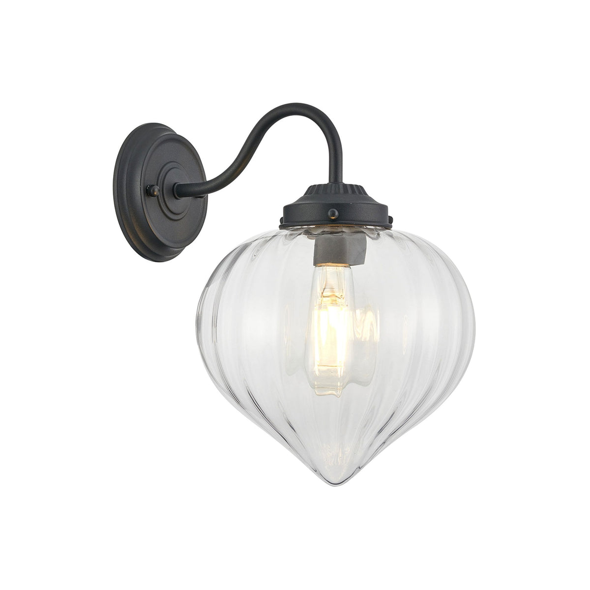 Appin Wall Light in Satin Black with Clear Flower Bud Glass Shade
