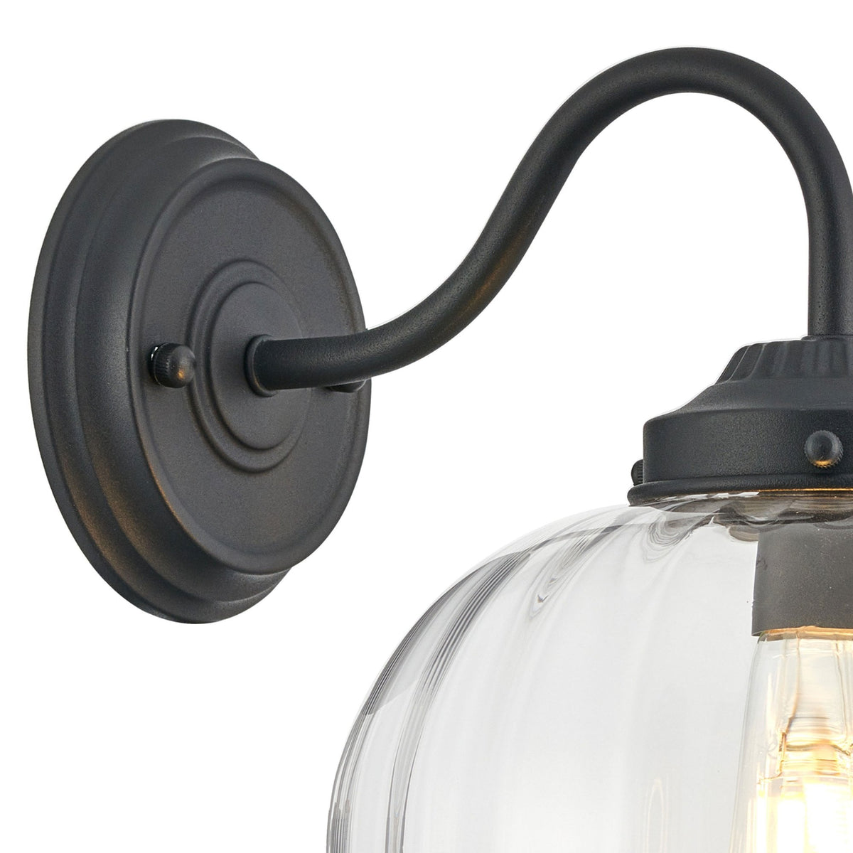 Appin Wall Light in Satin Black with Clear Flower Bud Glass Shade