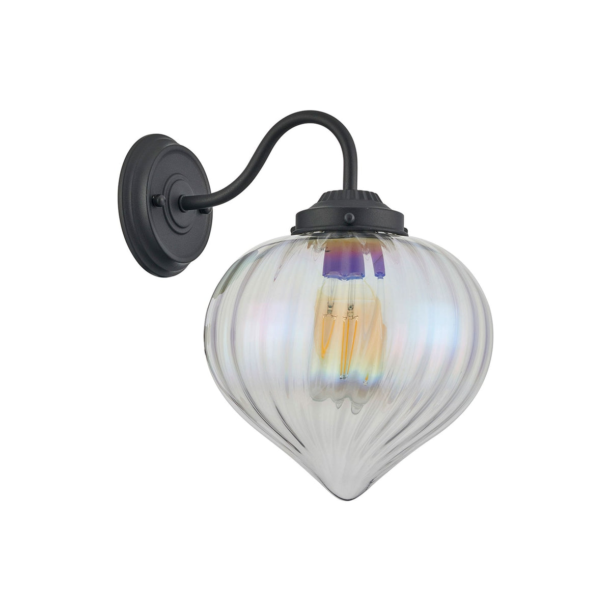Appin Wall Light in Satin Black with Iridescent Faded Flower Bud Glass Shade