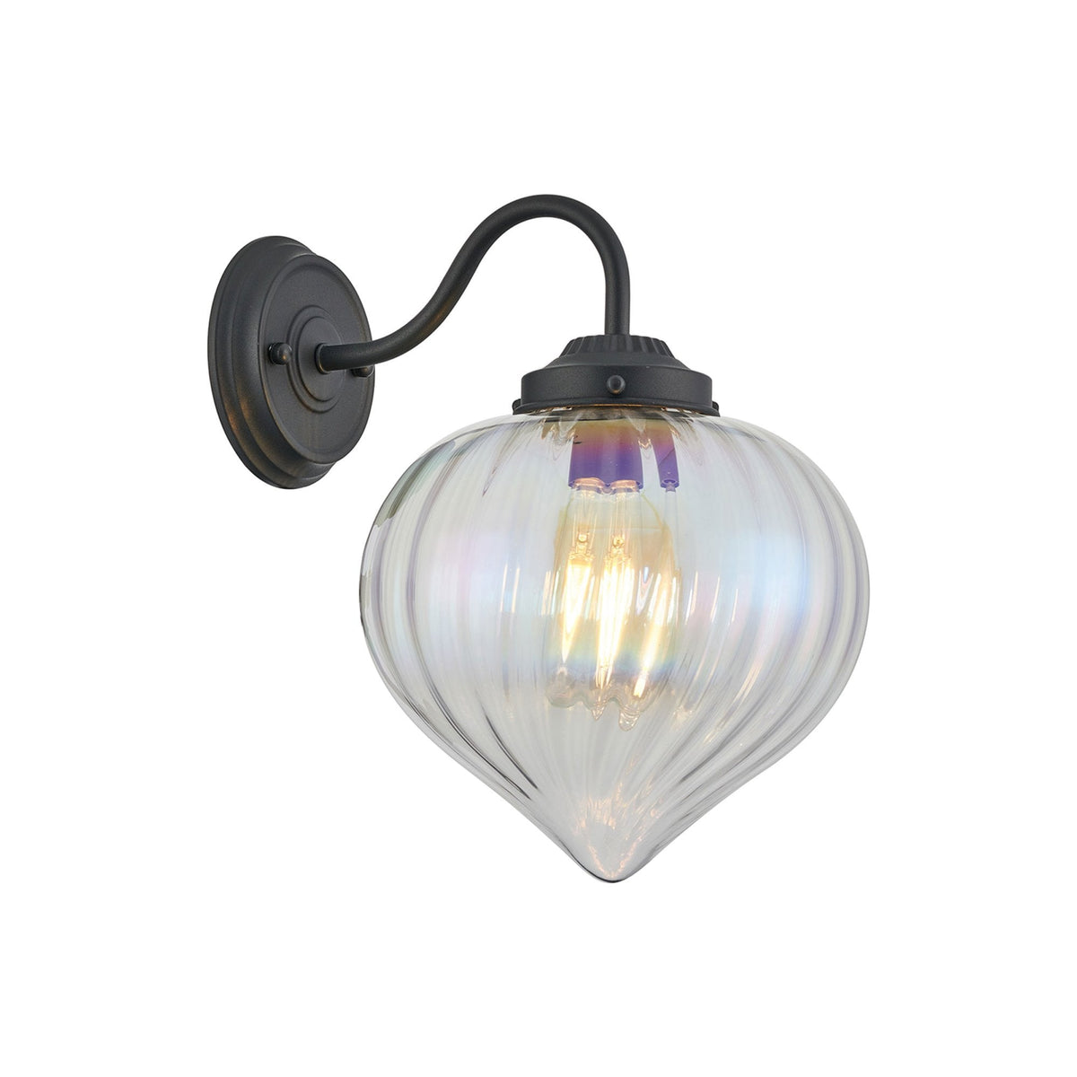 Appin Wall Light in Satin Black with Iridescent Faded Flower Bud Glass Shade
