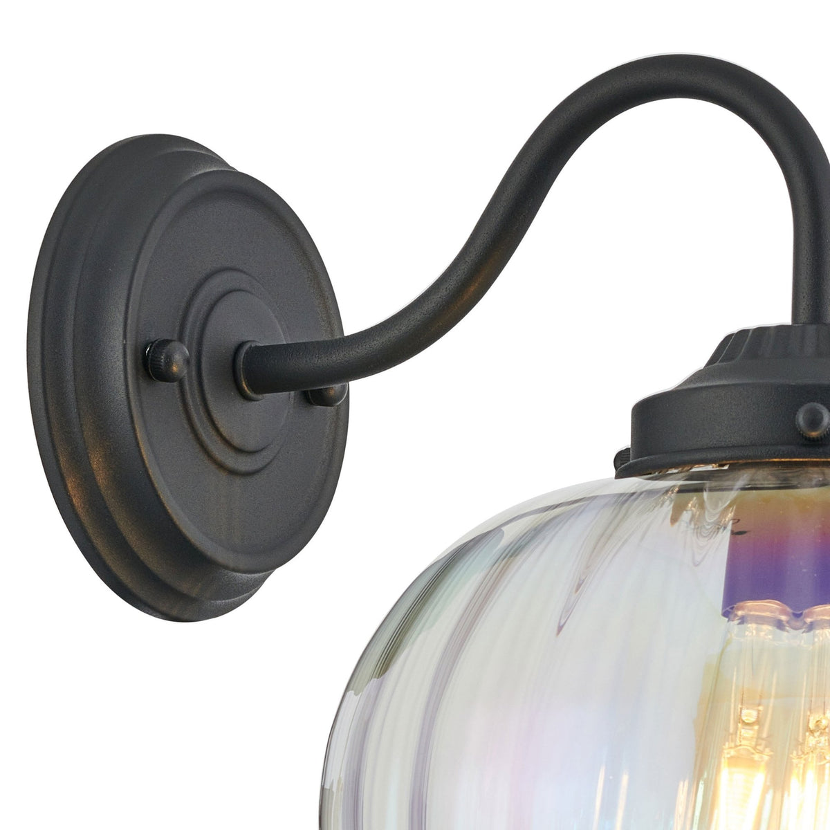 Appin Wall Light in Satin Black with Iridescent Faded Flower Bud Glass Shade