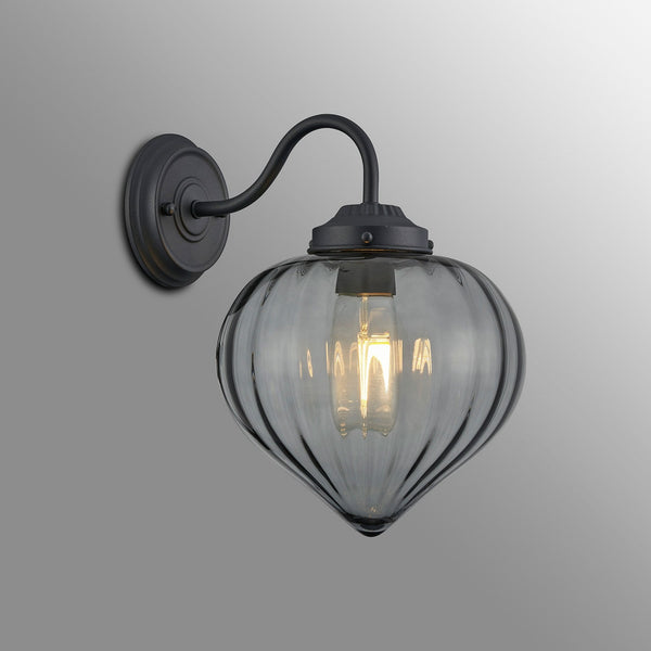Appin Wall Light in Satin Black with Smoke Flower Bud Glass Shade