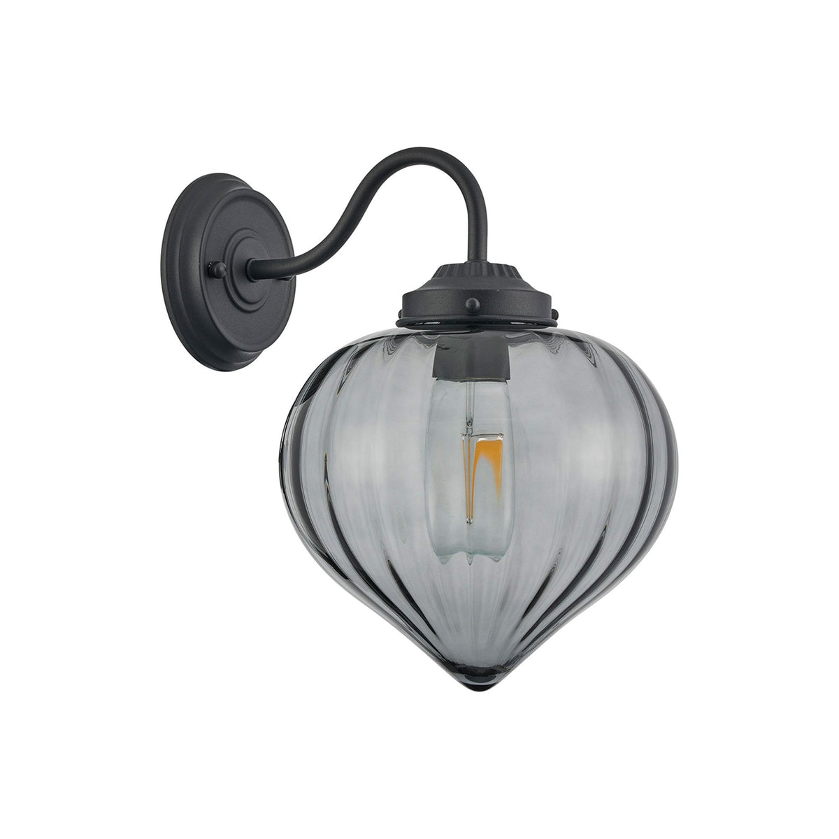 Appin Wall Light in Satin Black with Smoke Flower Bud Glass Shade