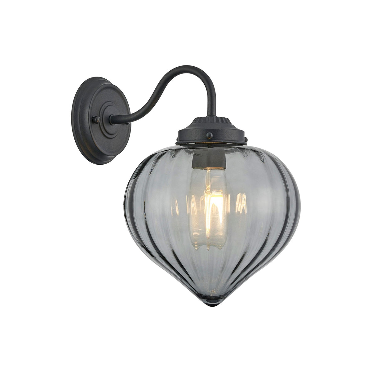 Appin Wall Light in Satin Black with Smoke Flower Bud Glass Shade