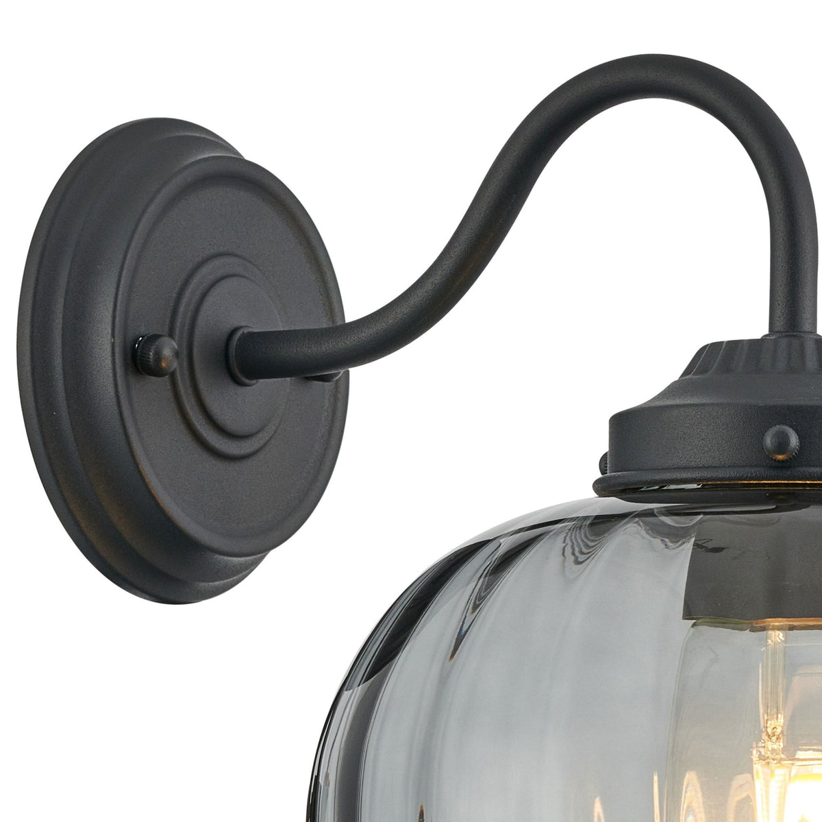 Appin Wall Light in Satin Black with Smoke Flower Bud Glass Shade