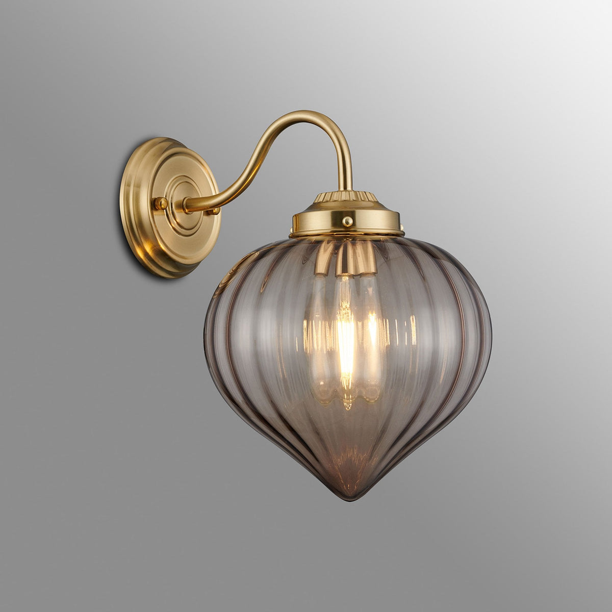 Appin Wall Light in Brass with Cognac Flower Bud Glass Shade