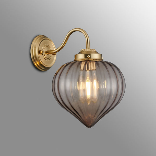 Appin Wall Light in Brass with Cognac Flower Bud Glass Shade