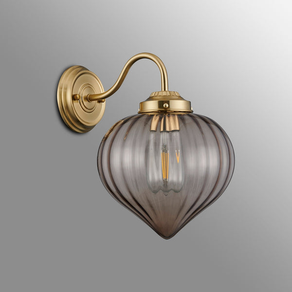Appin Wall Light in Brass with Cognac Flower Bud Glass Shade