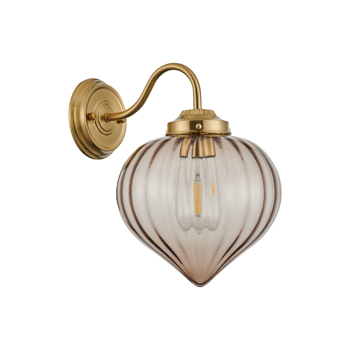 Appin Wall Light in Brass with Cognac Flower Bud Glass Shade