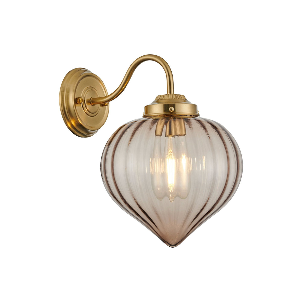 Appin Wall Light in Brass with Cognac Flower Bud Glass Shade
